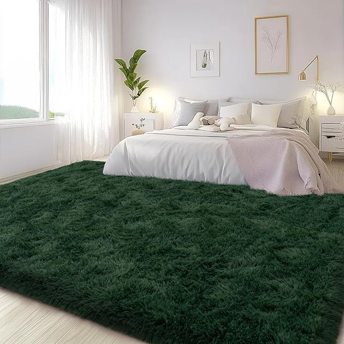 Large Area Rugs for Living Room Bedroom 6x9 Dark Green Shag Rugs | Ultra Soft Fluffy Shaggy Plush Fuzzy Modern Indoor Throw Floor Carpet for Kids Girls Boys Dorm Nursery Home Decor Aesthetic