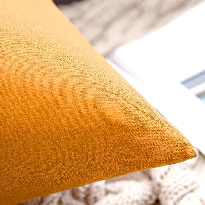 MIULEE Pack of 2 Decorative Outdoor Solid Waterproof Throw Pillow Covers Faux Linen Garden Farmhouse Cushion Cases for Summer Patio Tent Balcony Couch Sofa 16x16 Inch Pumpkin Orange