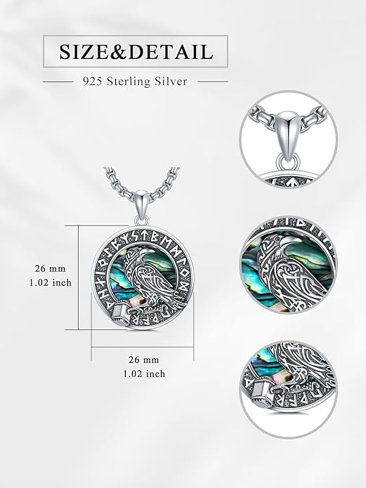 Viking Necklace for Men Women 925 Sterling Silver Norse Jewelry Fathers Mothers Day Anniversary Birthday Gifts for Mom Dad Husband Brother (with Gift Box)