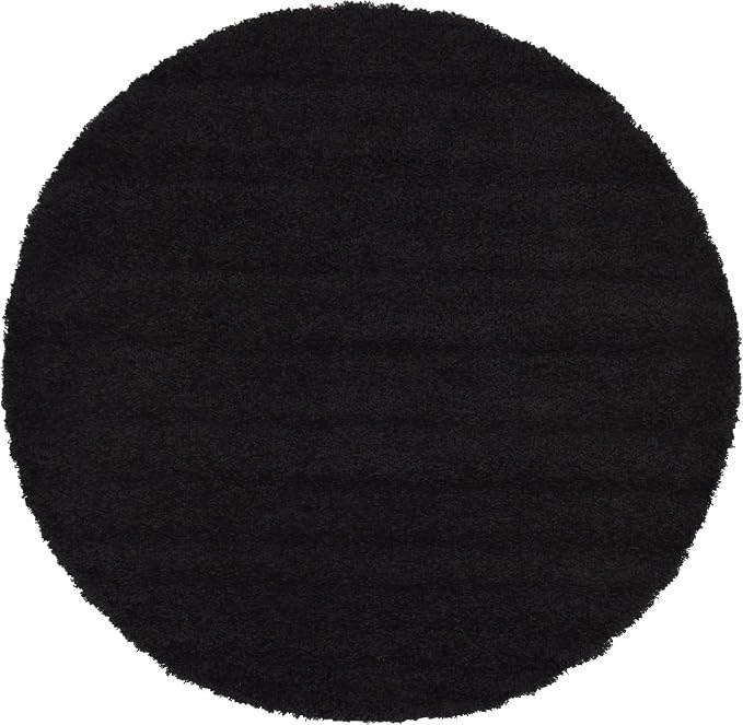Unique Loom Solid Shag Collection Area Rug (6' 1" Round, Jet Black)