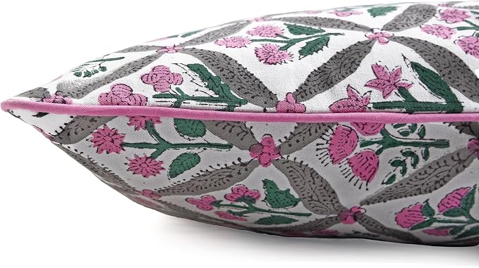 Ridhi Block Print Pink and White Pillow Cover 20" x 20" (Pack of 2) Decorative Couch Pillows for Living Room, Chic Boho Cute Outdoor Pillows Covers Gifts for Spring, Easter and Valentine