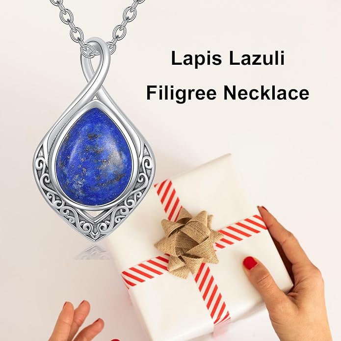 PELOVNY Celtic Knot Necklaces for Women 925 Sterling Silver Gemstone/Birthstone Teardrop Infinity Necklace Irish Celtic Pendant Jewelry Gifts for Mom Daughter Wife