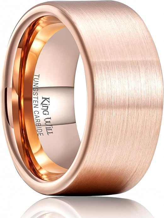 King Will Basic Gold/Rose Gold/Brown Plated Tungsten Wedding Band for Men/Women, 2mm/4mm/6mm/8mm/10mm/12mm Width Band Rings, Pipe Cut Matte Brushed Finish Cigar Band Ring Comfort Fit