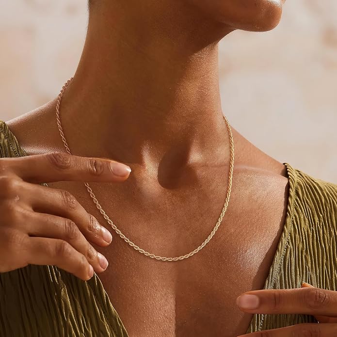 Jewlpire 925 Sterling Silver Plated Rope/Cuban/Paperclip/Herringbone Chain Necklaces for Women, 18K Gold Plated Chain Necklace,Hypoallergenic Women's Chain Necklaces 16+3 Inch