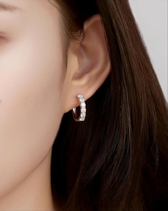 TutuTiara Moissanite Hoop Earrings for Women, 1.15-2CT D Color VVS1 Round Cut Huggie Hoops, 14K Gold Plated 925 Sterling Silver Earrings, Hypoallergenic Dainty Jewelry Gift