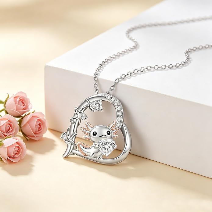 PELOVNY Teddy Bear Necklace for Women 925 Sterling Silver Bear/Highland Cow/Fox/Cat/Axolotl Birthstone Necklace Christmas Birthday Jewelry Gifts for Mom Daughter Wife Sister