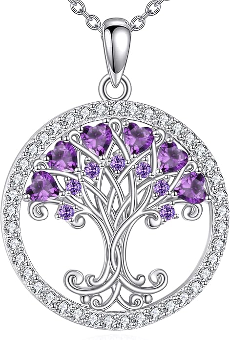 Tree of Life Necklace for Women Birthstones Jewelry for Women Sterling Silver Fine Anniversary Birthday Christmas Wedding Jewelry for Wife Sister