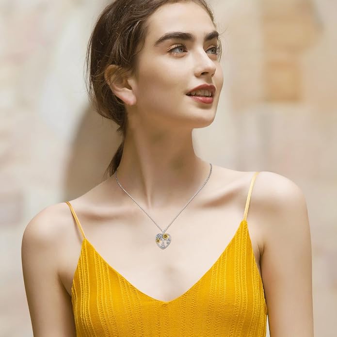 CHENGHONG Sunflower Necklace 925 Sterling Silver Tree of Life Necklace Daisy/Rose/Sunflower Pendant Necklace Sunflower Jewelry Gifts for Women Mom