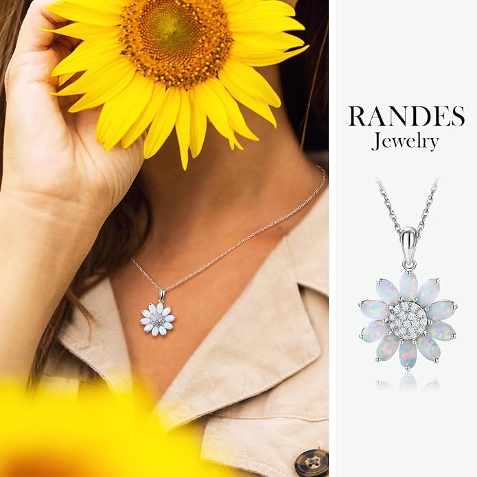 Dainty Sunflower Necklace 925 Sterling Silver Flower Pendant Necklaces for Women Birthstone Anniversary Jewelry