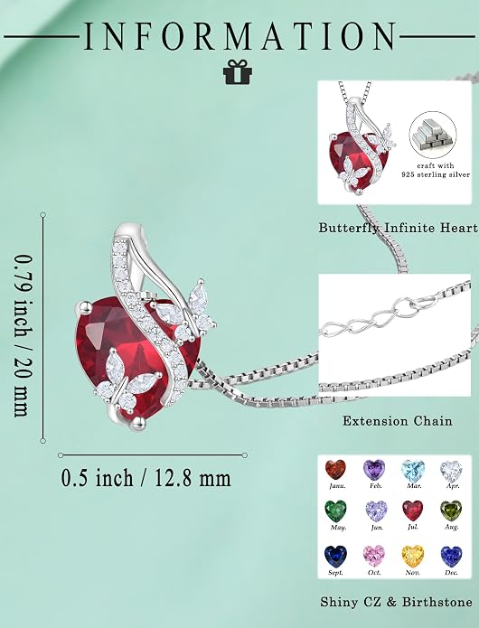 Butterfly Necklaces for Women Sterling Silver Infinity Heart Pendant Birthstone Jewelry Gift with 14k Yellow Gold/Rose Gold Plated