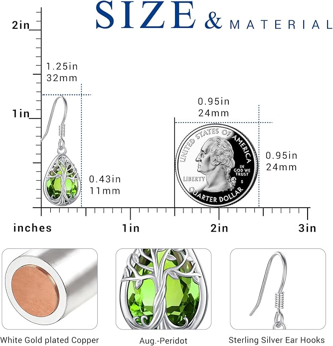 Eusense Sterling Silver Dangle Earrings for Women Tree of Life Animals Moonstone Turquoise Leverback Earrings Jewelry Gifts