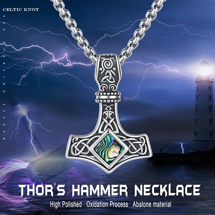 925 Sterling Silver Viking Norse Mjolnir Thor Hammer Pendant Amulet Necklaces with Gifts Box