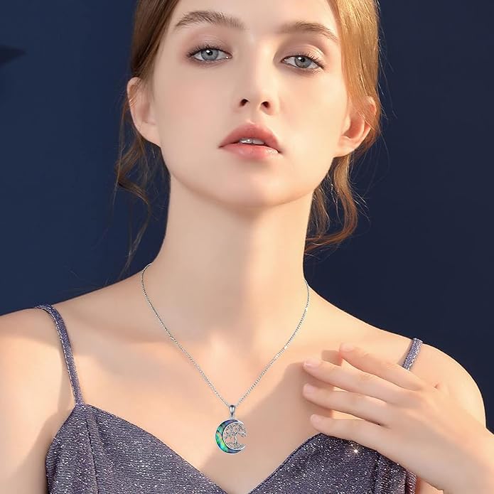 ONEFINITY Tree of Life Necklace for Women Sterling Silver Abalone Shell Crystal Tree of Life Pendant Necklace Family Tree Jewelry for Mom Daughter Sister Girls Christmas Gifts