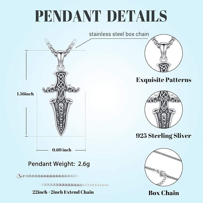 Thors Hammer Necklace/Viking Tree of Life/Valknut/Vegvisir/Triskelion/Sword/Spear Point Arrowhead/Urn Necklace for Ashes/Compass Necklace 925 Sterling Silver Amulet Jewelry for Men Women