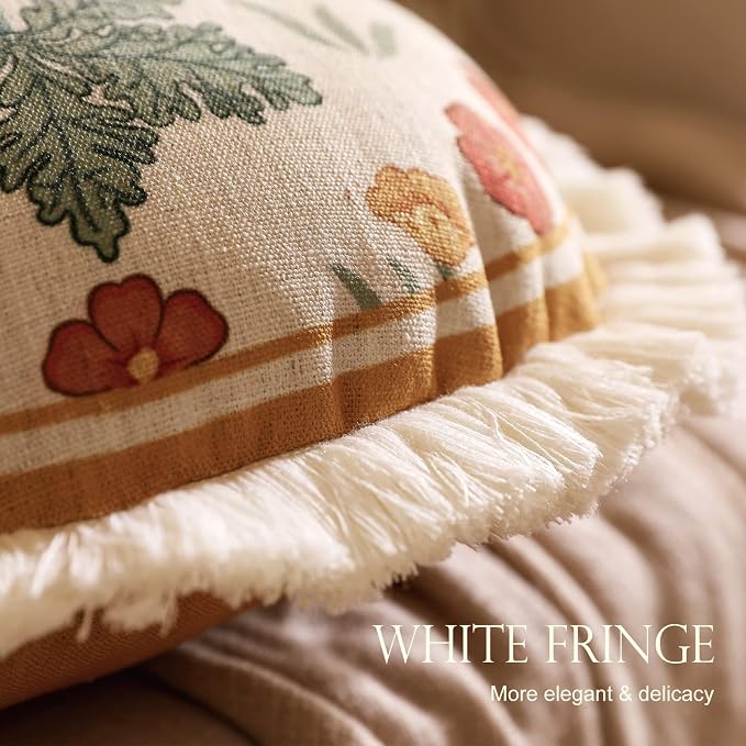 patdrea French Vintage Linen Throw Pillow Cover,Set of 4-RosaSilvestre | Decorative Pillow Case with Zipper,Yellow Floral Pattern,Cushion Coverfor Couch Living Room Bedroom Sofa