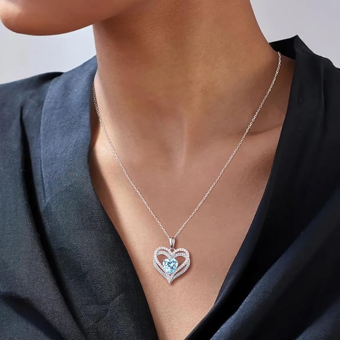 Anniversary Charm Necklace, Sterling Silver 14K Gold Plated Chain with Interlocking Heart Pendant Elegant Birthstone Necklaces for Women, Length 18"