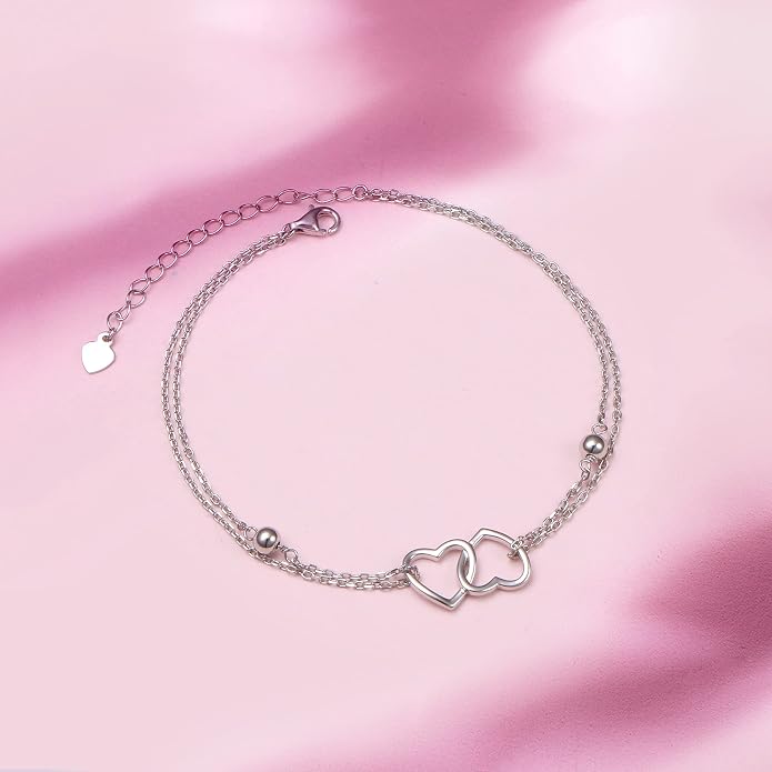 Alphm Anklet for Women S925 Sterling Silver Adjustable Foot Evil Eye Starfish Heart Bead Butterfly Celtic Knot Cross Multilayer Layered Ankle Bracelet Jewelry