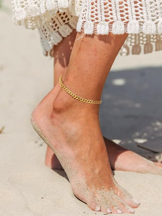 ChainsPro Resizable Anklet Chain for Women Men, Figaro/Wheat/Twist Rope/Cuban Foot Bracelet-Strong with Good Clasp-18K Gold Plated(Send Gift Box)