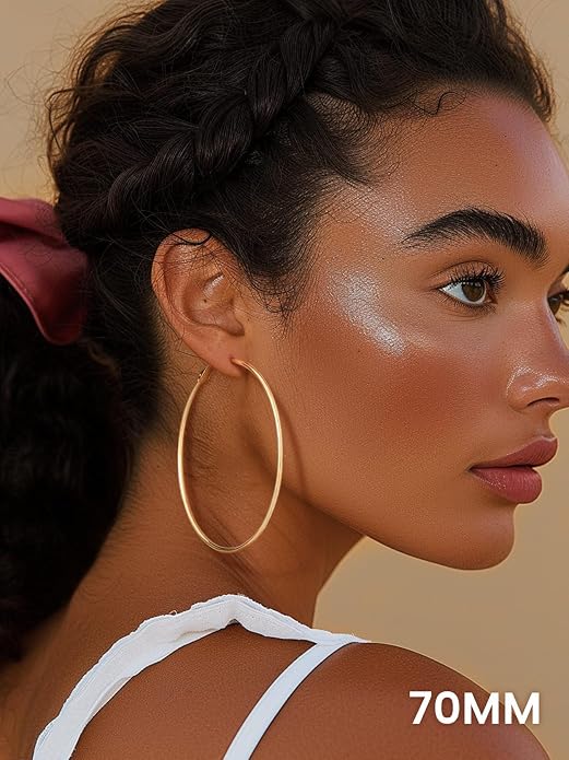 KeyStyle Gold Hoop Earrings for Women, Stainless Steel Hoops Earring Lightweight Loops, 2 mm Thick Hypoallergenic Circle Endless Thin Hoop (20/30/40/50/60/70/80/90/mm)