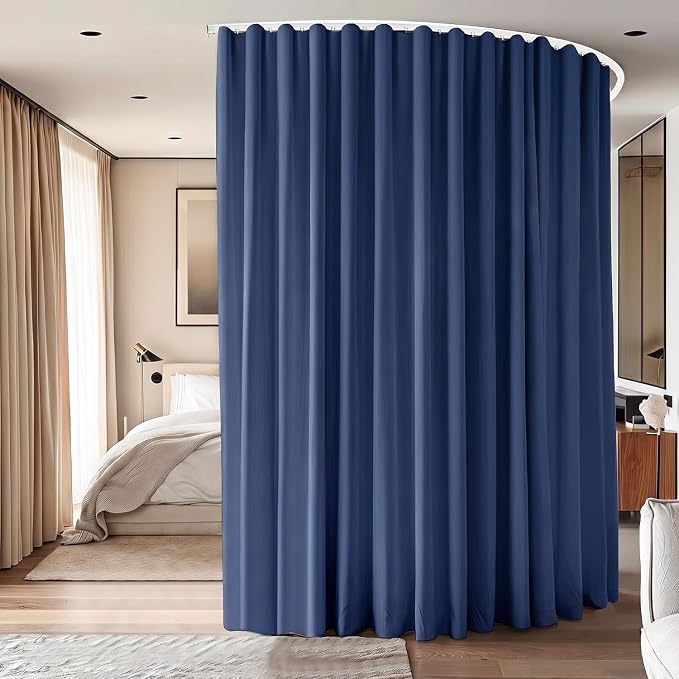 Room Divider Ceiling Mounted Curtains Track Sets Extra Wide Blackout Curtain Flexible Tracks for Bedroom Office Privacy Partition Separator, Navy, W 10 x H 9ft