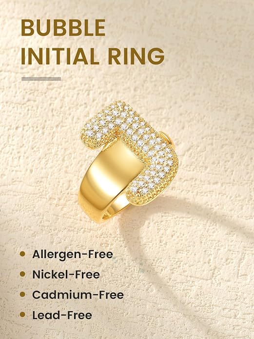 KeyStyle Bold Initial Letter Rings Adjustable, GoldChic Jewelry Women Gold Statement Ring Personalized Engraved Women’s Open Signet Ring for Party (Gold, White Gold, Black)