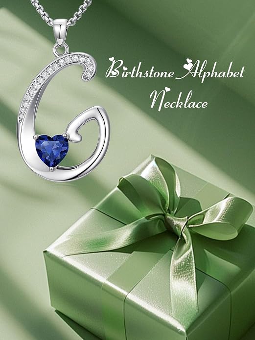Birthday Gifts for Women Alphabet A to Z Initial Birthstone Pendant Necklaces for Women - 18k White Gold Plated Personalized Name Jewelry Anniversary Graduation Gifts for Wife Her Daughter Girlfriend(with Gift Box)