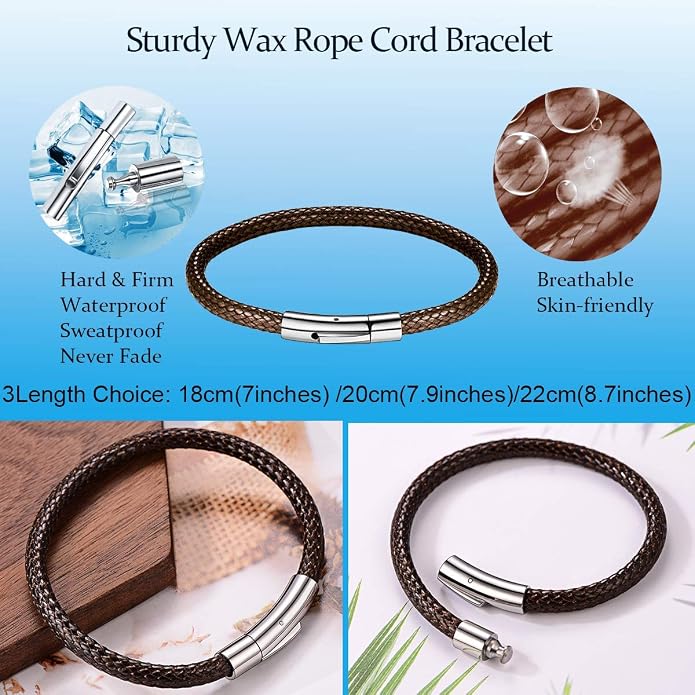 FOCALOOK Braided Leather Bracelets for Men, Black/Brown Stainless Steel Engraved Inspirational Bangle Cuff Bracelet with Clasp, Valentines Day Gifts for Him Husband Friends