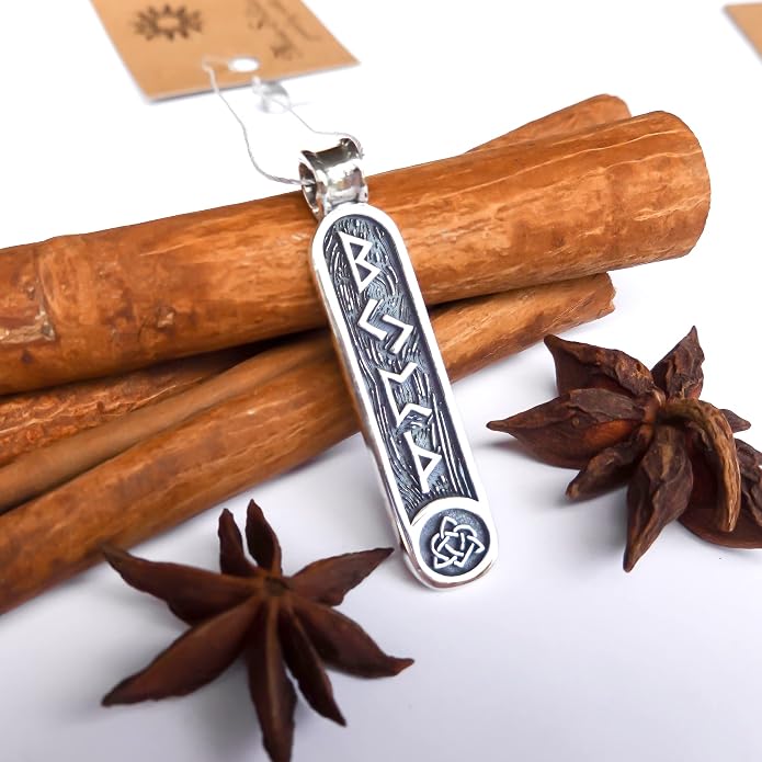 Viking Rune Formula Pendant Necklace for Men Women - 925 Sterling Silver - Norse Nordic Celtic Jewelry - Runes Protection Amulet - Matching Necklaces for Couples - Handmade