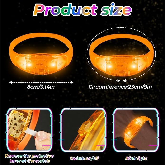 24 Pack Light UP Bracelets Sound Activated Flashing Wristbands Music Control Glow in the Dark Bracelets for Rave Game Prizes Carnival Concerts Night Events Mardi Gras Party Favors