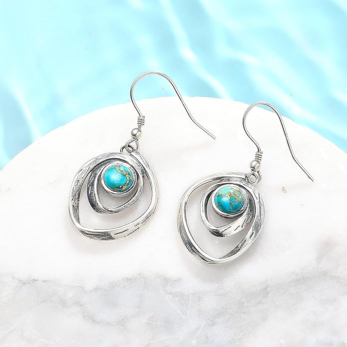 Turquoise Earrings for Women 925 Sterling Silver Pearl/Black Onyx/Opal Dangle Earrings Vintage Spiral/Wire Wrapped/Beads & Rope Ear Hook Earrings