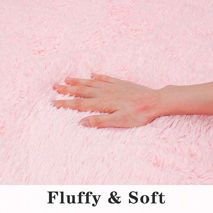 Dssimo Super Fluffy Runner Rug for Bedroom, Modern Shag Pink Area Rugs, Soft Plush Throw Carpet for Kids,Girls Boys and Teens Bedside Room Decor for Living Room Dorm Nursery Classroom, 2x4 Feet