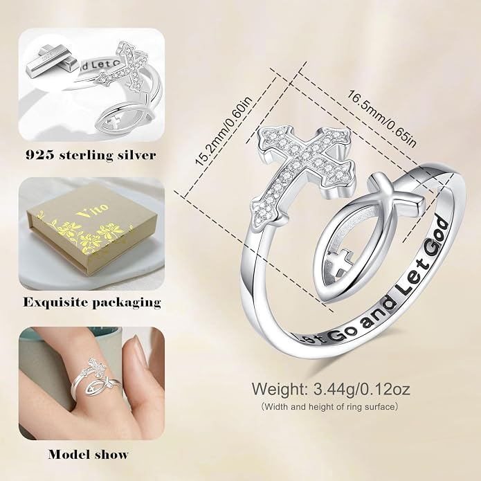 Vito 925 Sterling Silver Adjustable Open Spoon Ring for Women Men, Lotus Sunflower Snake Spoon Band Rings Feather Hug Witches Knot Inspirational Jewelry Gift for Wife