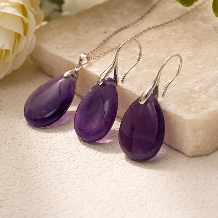925 Sterling Silver Natural Crystal Agate Dangle Earrings, Waterdrop Teardrop Shape