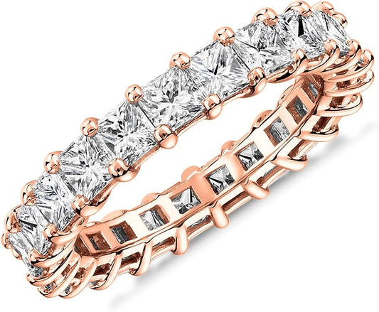PAVOI 14K Gold Plated Rings with Cubic Zirconia Love and Stackable 3mm Princess Cut Rings for Women