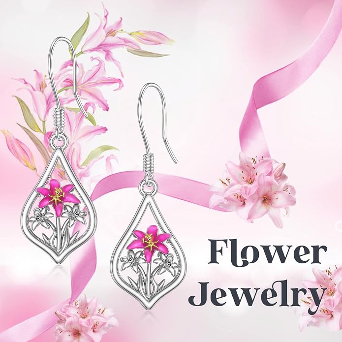 WINNICACA Sterling Silver Dangle Drop Earrings for Women Mom Flower Leverback Earrings Jewelry Christmas Anniversary Birthday Gifts