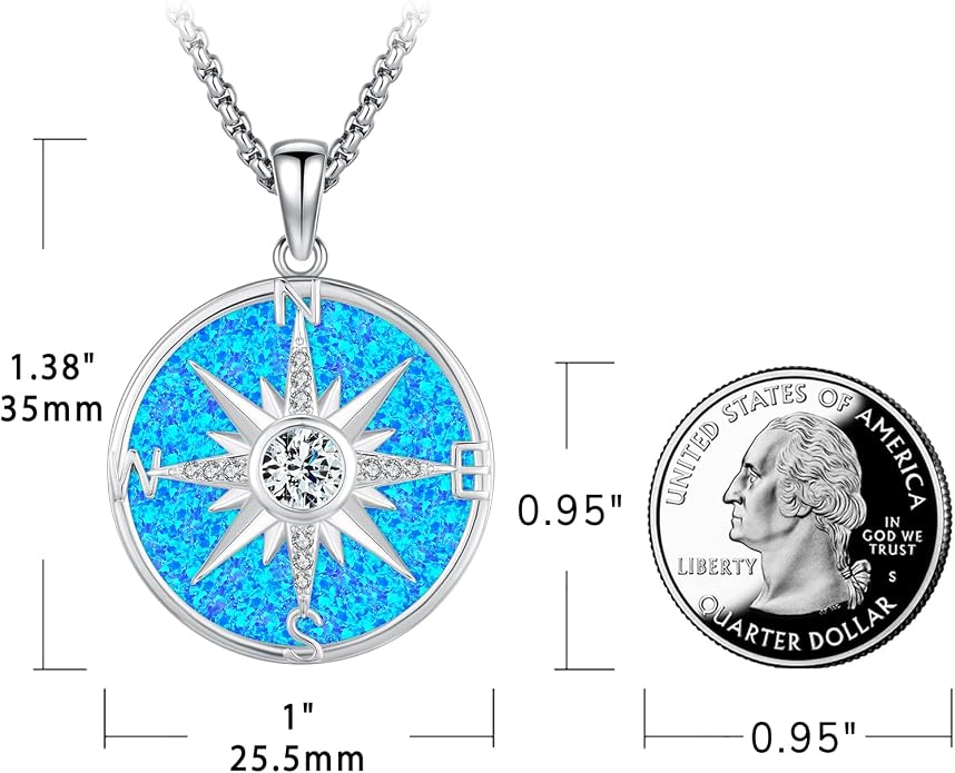 Compass Necklace for Women Men 925 Sterling Silver Pendant Urn Necklaces for Ashes Picture Locket Necklace Anchor Necklace Viking Necklace Crystals CZ Moonstone Abalone Shell Turquoise Compass Jewelry