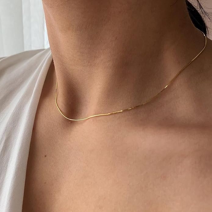 DEARMAY 14K Gold Plated Herringbone Necklaces for Women, Dainty Gold Snake Choker Chain Non Tarnish Trendy Simple Thin & Chunky Options Neckalce 1.5/3/5/6/8mm Chain Jewelry for Gifts