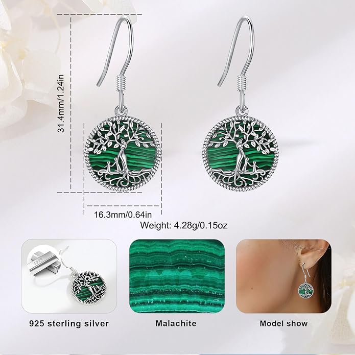 Vito 925 Sterling Silver Teardrop Earrings for Women, Moonstone Turquoise Drop Dangle Earrings Cat Snake Turtle Tree of Life Leverback Earrings Boho Jewelry Gift for Mom Wife