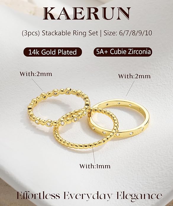 KAERUN Stackable Gold Rings for Women Non Tarnish Dainty 14K Gold Plated Stacking Rings Cubic Zirconia Thumb Ring Set Trendy Statement Wedding Bands Promise Engagement Rings for Women Size 6-10