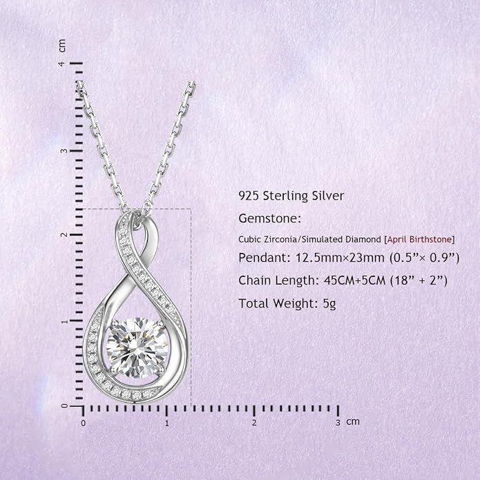 925 Sterling Silver Birthstone Necklace for Women Infinity Necklaces Birthday Anniversary Fine Jewelry Gifts for Mother Women, Adjustable Chain
