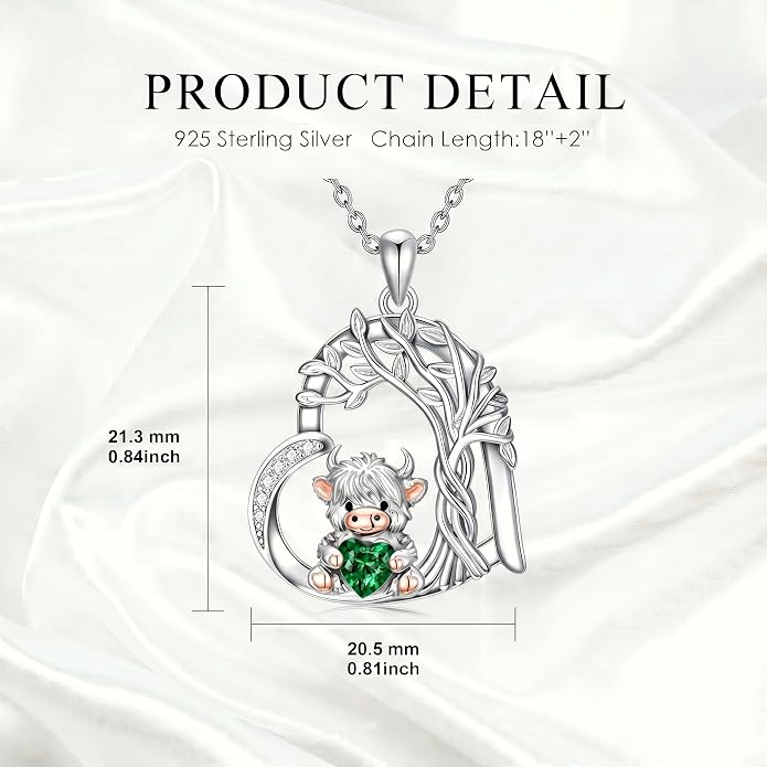 PELOVNY Teddy Bear Necklace for Women 925 Sterling Silver Bear/Highland Cow/Fox/Cat/Axolotl Birthstone Necklace Christmas Birthday Jewelry Gifts for Mom Daughter Wife Sister