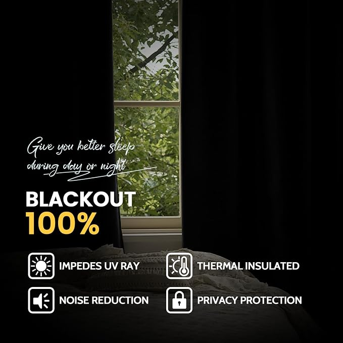 Yakamok Beige 100% Blackout Curtains 96 Inches Long for Bedroom 50" Wide | Blackout Curtain Panels for Bedroom, 2 Thick Layers Grommet Top Thermal Insulated Drapes with White Back for Living Room