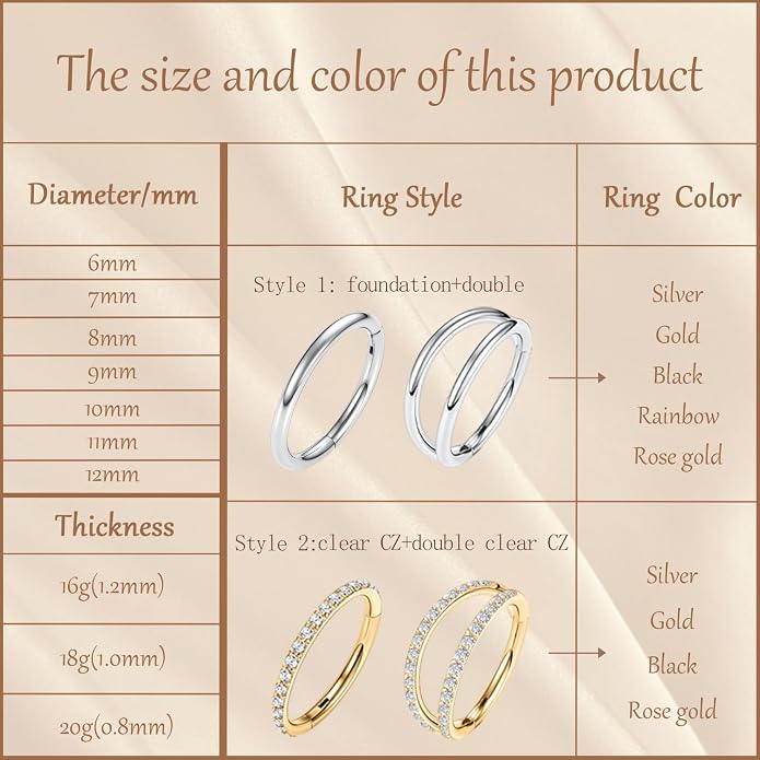 AROWRO Conch Piercing Jewelry Septum Jewelry Nose Rings Hoops 20G 18G 16G 316L Surgical Steel Hinged Segment Ring Hoop Helix Daith Rook Tragus Cartilage Piercing Jewelry