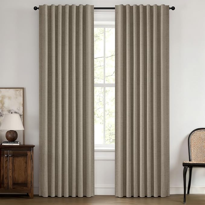 MIULEE 100% Blackout Linen Curtains 42 x 90 Inch Faux Linen 2 Panels | Thermal Insulated, Room Darkening Drapes for Bedroom Living Room, Back Tab Rod Pocket Pinch Pleated, Solid Luxury Decor
