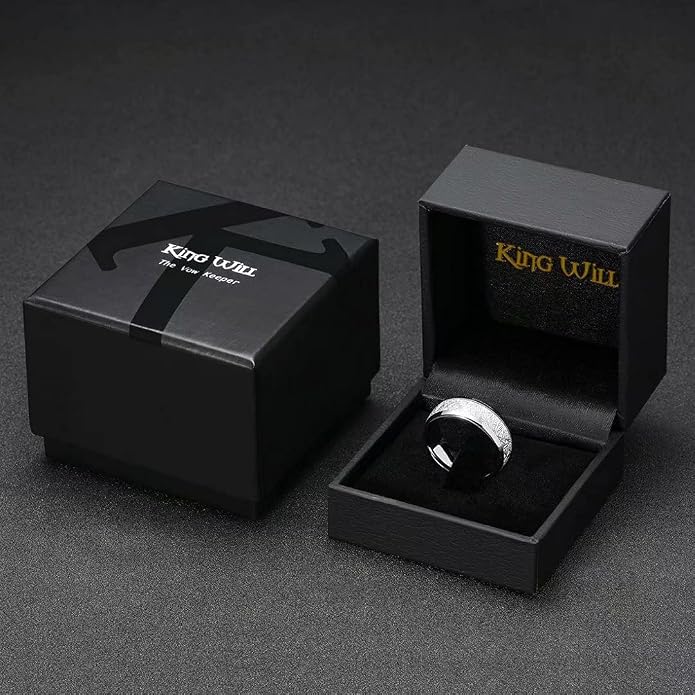 King Will Tungsten Rings for Men Meteorite Carbon Fiber Wood Inlay Mens Wedding Engagement Band Domed Polished
