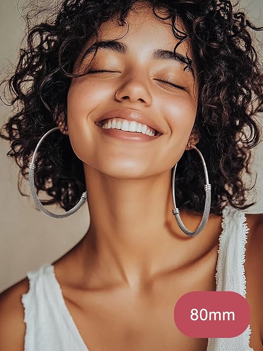 FOCALOOK 14K Gold Plated Hoop Earrings, Lightweight Hypoallergenic Large Stainless Steel Black Hoops Earrings for Women 20/30/40/50/60/70/80mm