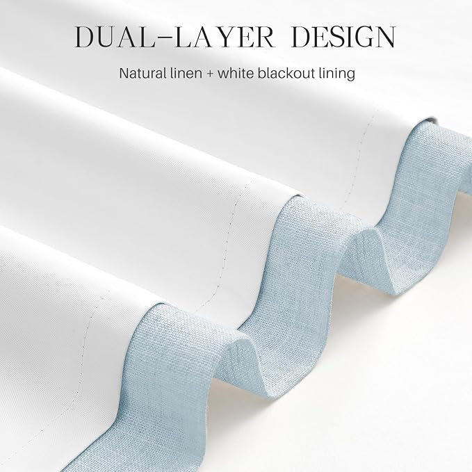 Pinch Pleated Curtains 100% Blackout Linen Curtains 102 Inches Long for Bedroom Living Room, Blue Memory Trained Thermal Insulated Room Darkening Window Drapes with Hooks 2 Panels 40"Wx102"L