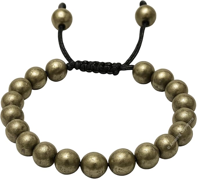 Amazing Gemstone Pyrite Bracelet, Gifts for Men & Women - Protection Healing Crystal Bracelet - 8mm Gemstone Beaded Adjustable Bracelet, Pulseras para Hombres Mujer Stocking Stuffers