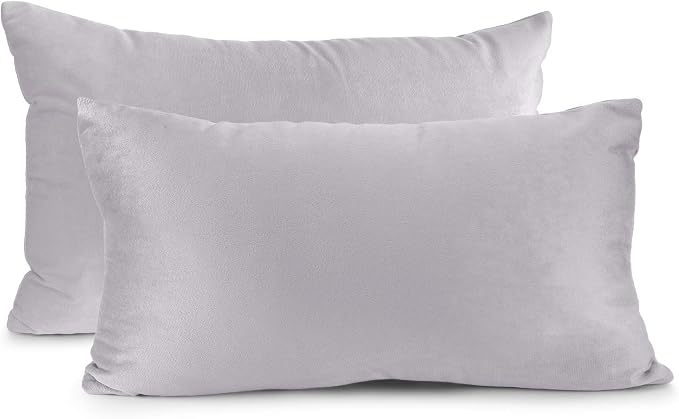 Nestl Throw Pillow Covers, Cozy Velvet Decorative Pillow Covers 12 x 20 Inches, Soft Solid Couch Pillow Covers for Sofa, Bed and Car, Set of 2 - Light Gray Lavender