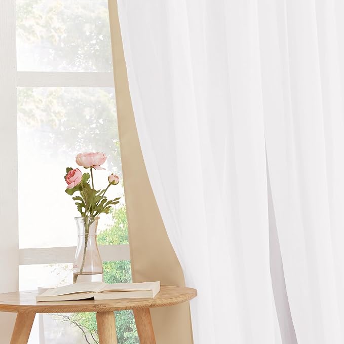 PONY DANCE Sheer Curtains Blackout - Light Blocking Window Treatments Panels for Bedroom, Cortinas para Sala Modernas, 52 by 63 inches, Biscotti Beige, Set of 2
